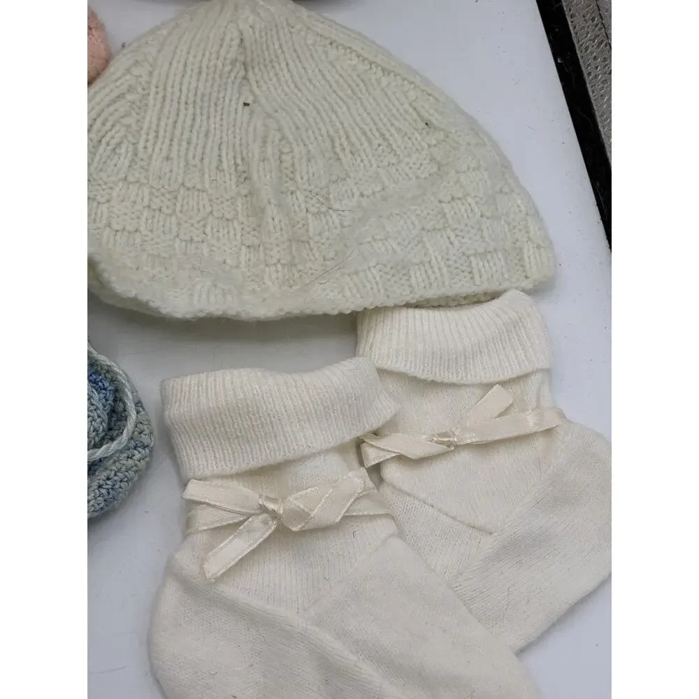 Vintage Baby Lot 10pc Carter’s Bibs Knit Booties Bonnets Corduroy Hat Beanie